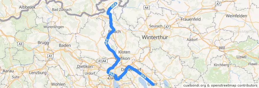 Mapa del recorrido S9: Rafz –> Uster de la línea  en Zurigo.