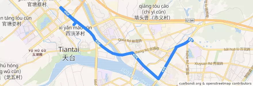 Mapa del recorrido 1路 北站→客运中心 de la línea  en Contea di Tiantai.