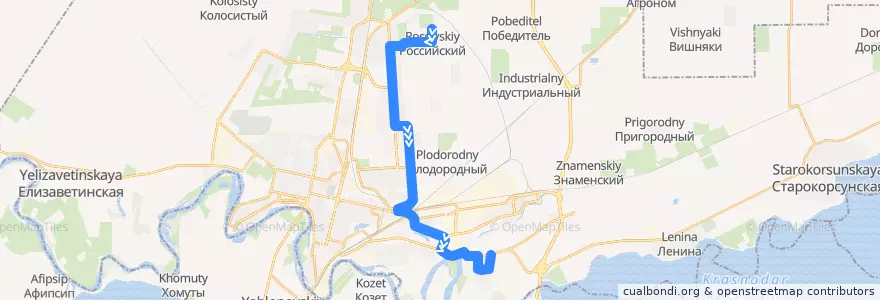 Mapa del recorrido Автобус №51: Компрессорный завод => улица имени Благоева de la línea  en городской округ Краснодар.