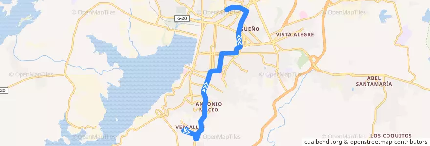 Mapa del recorrido Ruta A1 Versalles->Yarayo de la línea  en Ciudad de Santiago de Cuba.