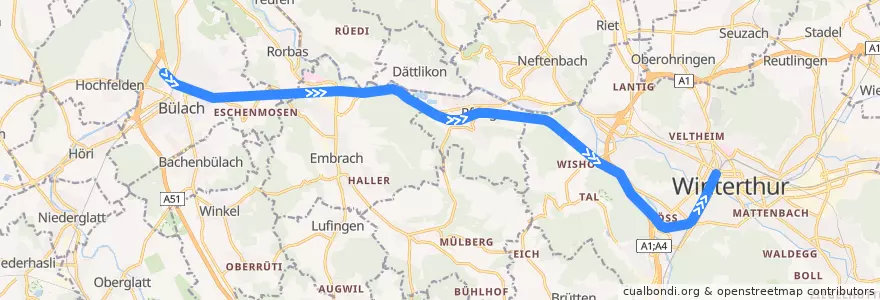 Mapa del recorrido S41: Bülach –> Winterthur de la línea  en Zürich.