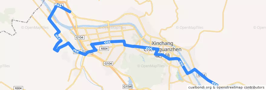 Mapa del recorrido 1路 客运东站→客运中心 de la línea  en 新昌县 (Xinchang).