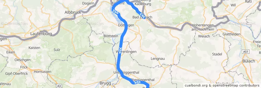 Mapa del recorrido S27: Bad Zurzach –> Baden de la línea  en Argovie.