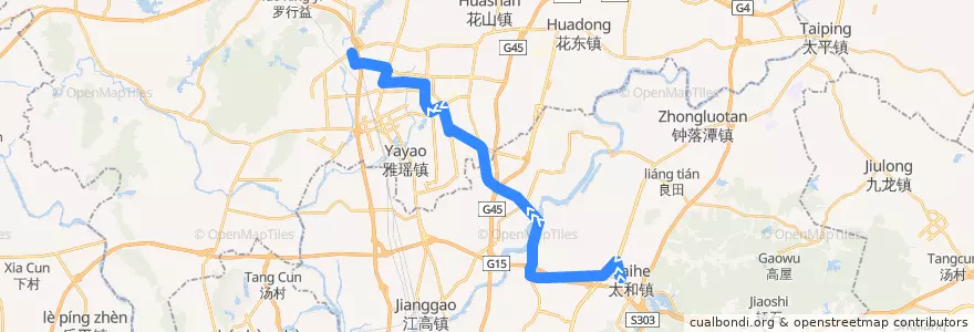 Mapa del recorrido 701路(雅居乐汇通广场总站-太营路口总站) de la línea  en Guangzhou City.