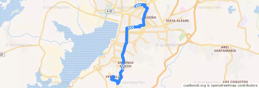 Mapa del recorrido Ruta A1 Yarayo->Versalles de la línea  en Ciudad de Santiago de Cuba.
