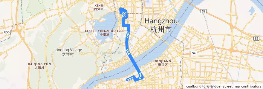 Mapa del recorrido 113快线 省儿保滨江院区-孩儿巷 de la línea  en Hangzhou.