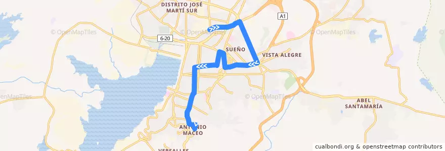 Mapa del recorrido Ruta A4 Yarayo->Dist. A. Maceo de la línea  en Ciudad de Santiago de Cuba.