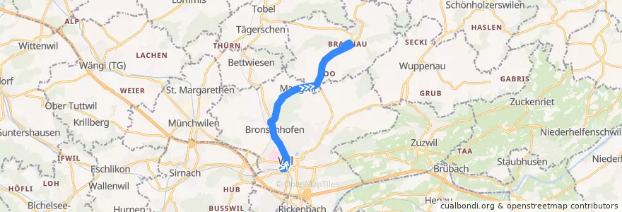 Mapa del recorrido Bus 706: Wil, Bahnhof => Braunau, Dorf de la línea  en Schweiz/Suisse/Svizzera/Svizra.