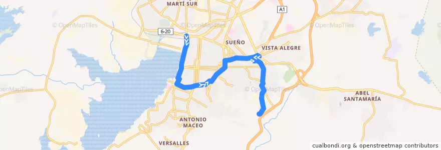 Mapa del recorrido Ruta A3 30 de Noviembre->Ferrocarril de la línea  en Ciudad de Santiago de Cuba.