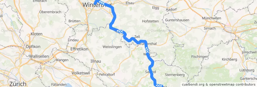 Mapa del recorrido S26: Bauma –> Winterthur de la línea  en Zurich.