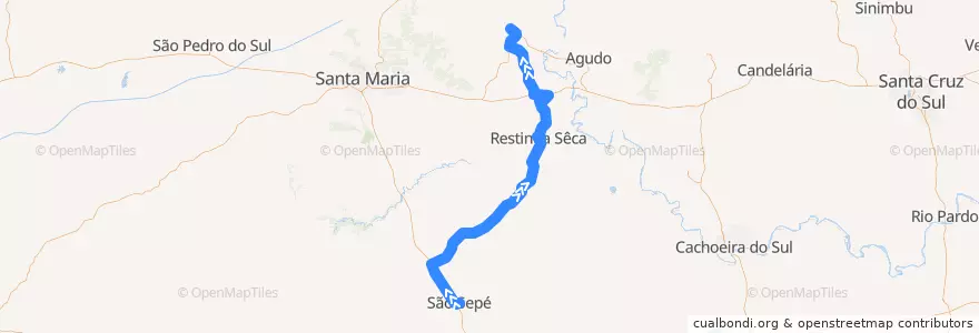 Mapa del recorrido São Sepé → Faxinal do Soturno via Formigueiro-Calil de la línea  en Região Geográfica Imediata de Santa Maria.