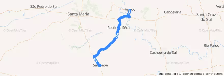 Mapa del recorrido Agudo → São Sepé via Formigueiro de la línea  en Região Geográfica Imediata de Santa Maria.