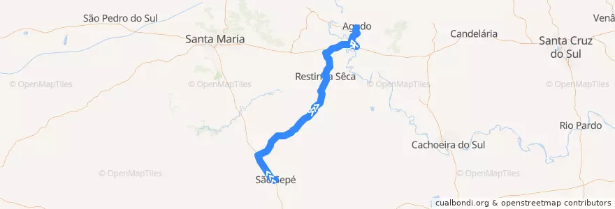 Mapa del recorrido São Sepé → Agudo via Formigueiro de la línea  en Região Geográfica Imediata de Santa Maria.