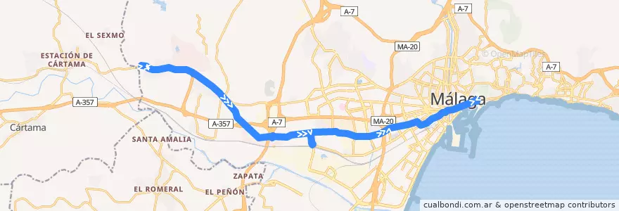 Mapa del recorrido Línea N3 de la línea  en Málaga.
