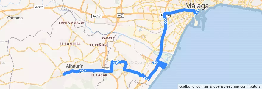 Mapa del recorrido Línea N5 de la línea  en Malaga.