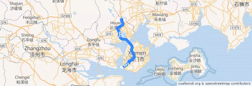 Mapa del recorrido 厦门轨道交通1号线 de la línea  en فوجیان.