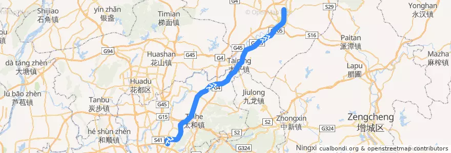 Mapa del recorrido 广州地铁14号线（嘉禾望岗→东风） de la línea  en Гуанчжоу.