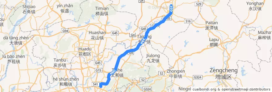 Mapa del recorrido 广州地铁14号线（东风→嘉禾望岗） de la línea  en Гуанчжоу.
