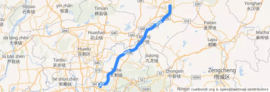 Mapa del recorrido 广州地铁14号线快线（嘉禾望岗→东风） de la línea  en Гуанчжоу.