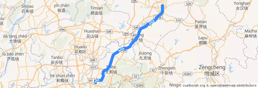 Mapa del recorrido 广州地铁14号线快线（东风→嘉禾望岗） de la línea  en Guangzhou City.