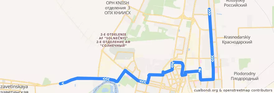 Mapa del recorrido Маршрутное такси №85: Куликова поля => пос. Кирпичного завода de la línea  en Krasnodar Municipality.