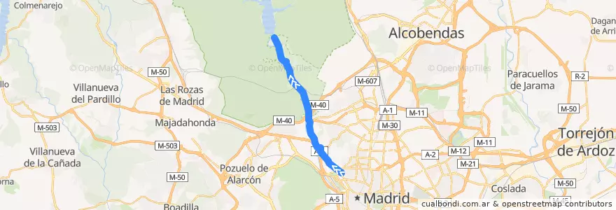 Mapa del recorrido Bus 601: Moncloa-El Pardo-Mingorrubio de la línea  en 마드리드.