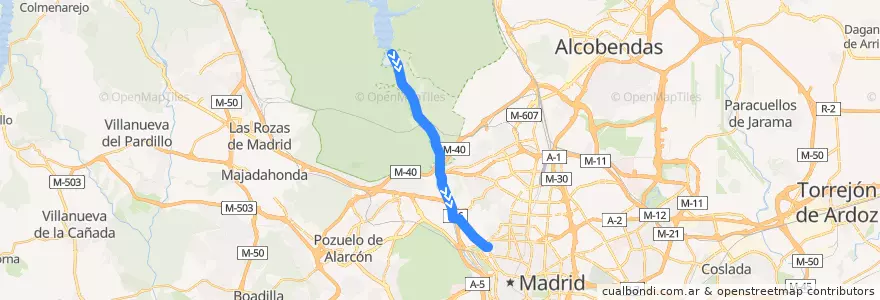 Mapa del recorrido Bus 601: Mingorrubio-El Pardo-Moncloa de la línea  en مدريد.