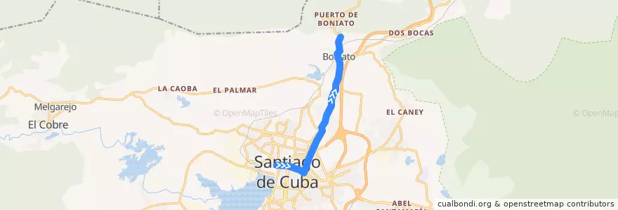 Mapa del recorrido Ruta 16 Ferrocarril->Boniato de la línea  en Ciudad de Santiago de Cuba.