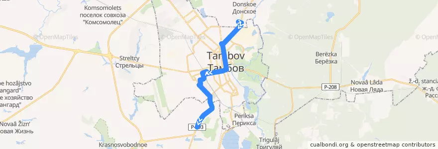 Mapa del recorrido Автобус №6: с. Красненькое — П.Пригородное de la línea  en Тамбовский район.