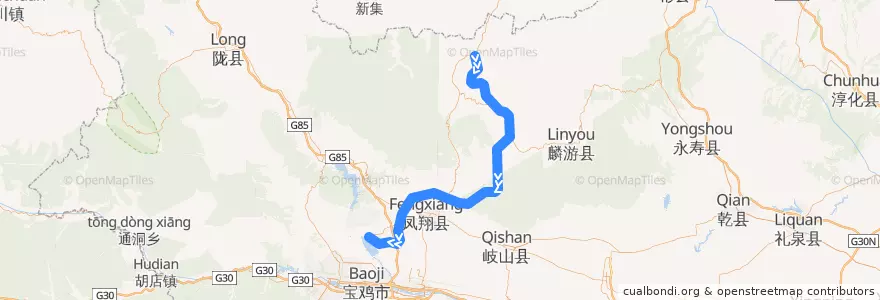 Mapa del recorrido 宝麟铁路 de la línea  en 宝鶏市.