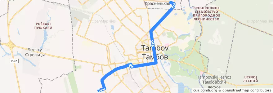 Mapa del recorrido Автобус №13к: Сенько — д.Красненькая de la línea  en городской округ Тамбов.