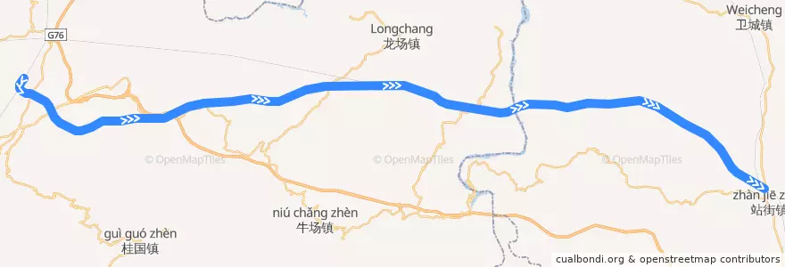 Mapa del recorrido Lindai-Zhijin Railway de la línea  en Guizhou.
