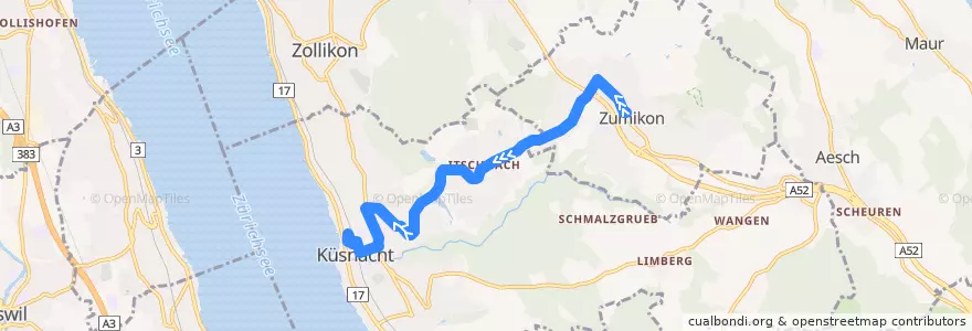 Mapa del recorrido Bus 919: Zumikon, Dorfzentrum → Küsnacht ZH, Bahnhof de la línea  en Bezirk Meilen.