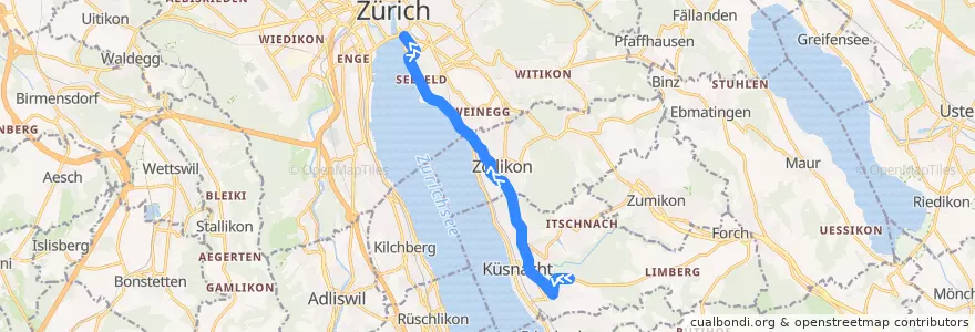 Mapa del recorrido Bus 916: Küsnacht ZH, Allmend → Zürich, Bellevue de la línea  en 취리히.