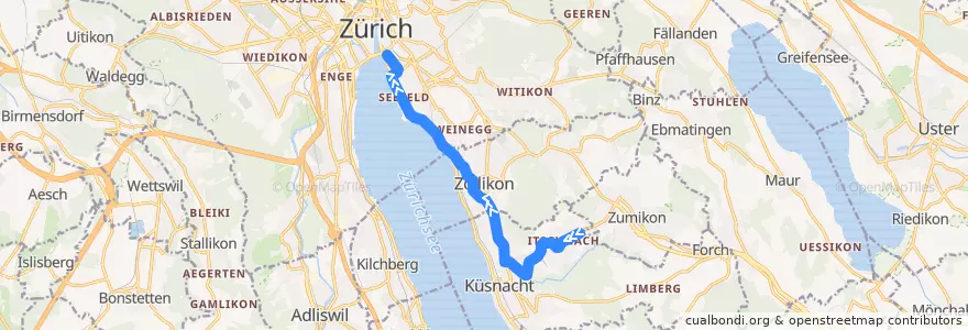 Mapa del recorrido Bus 912: Itschnach, Fallacher → Zürich, Bellevue de la línea  en 蘇黎世.
