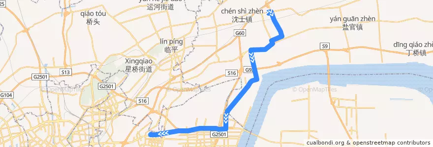 Mapa del recorrido K868支线 长安→久锦街 de la línea  en Zhejiang.