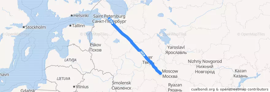 Mapa del recorrido Поезд № 004А «Экспресс»: Москва — Санкт-Петербург de la línea  en Россия.