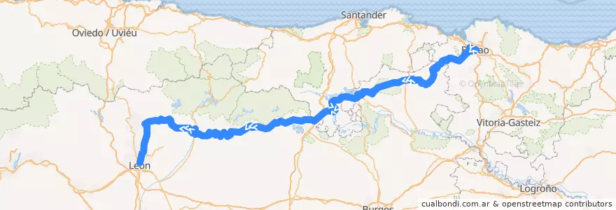 Mapa del recorrido R4 Bilbao => León de la línea  en إسبانيا.