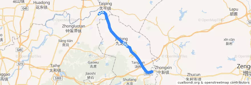 Mapa del recorrido 广州地铁14号线知识城支线（新和→镇龙） de la línea  en 龙湖街道.