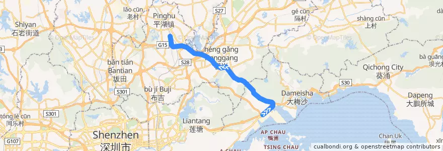 Mapa del recorrido 平盐线 de la línea  en Шэньчжэнь.