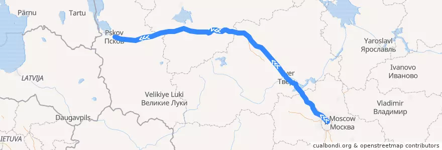 Mapa del recorrido Поезд № 010А «Псков»: Москва — Псков de la línea  en Rusya Federasyonu.