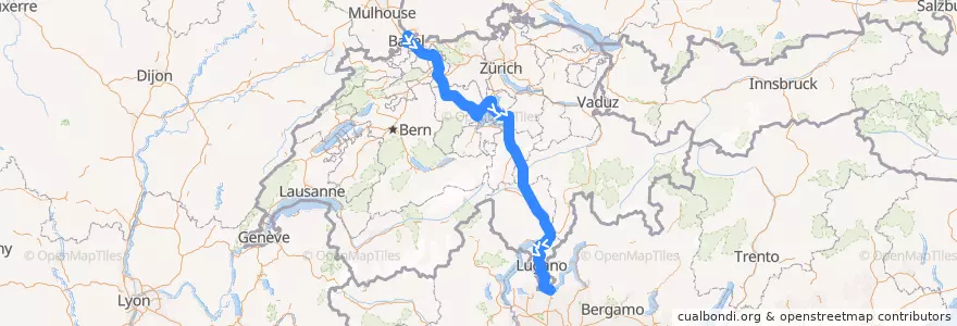 Mapa del recorrido EC 151: Frankfurt => Milano de la línea  en Suíça.
