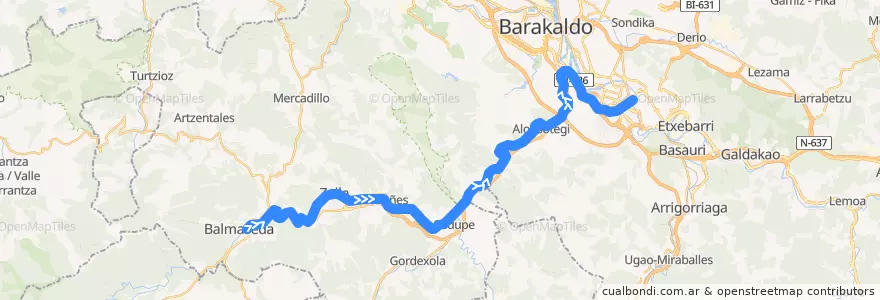 Mapa del recorrido F1 Balmaseda => Bilbao de la línea  en Biskaje.