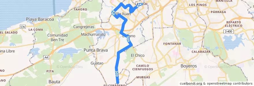 Mapa del recorrido Ruta 490 La Lisa => UCI de la línea  en La Lisa.