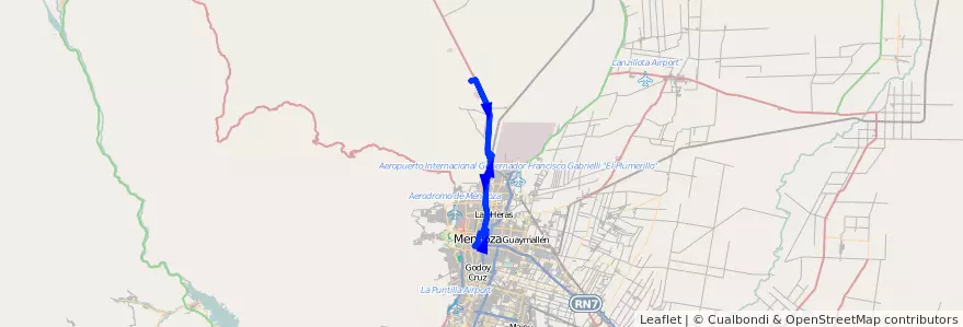 Mapa del recorrido 84 - Minetti - Casa de Gob. de la línea G04 en Mendoza.