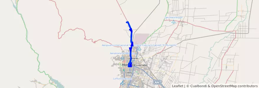 Mapa del recorrido 84 - Minetti de la línea G04 en Mendoza.