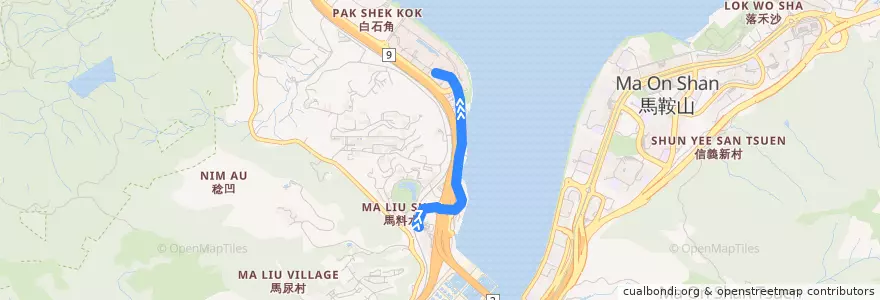 Mapa del recorrido 九巴272K線 KMB 272K (大學站 University Station → 香港科學園 Hong Kong Science Park (不停站 non-stop)) de la línea  en 沙田區 Sha Tin District.