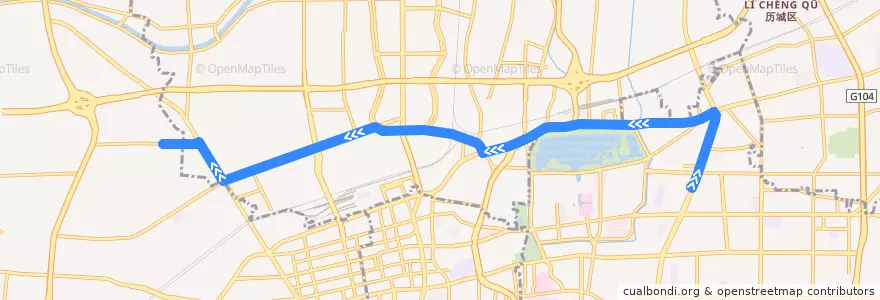 Mapa del recorrido 45匡山小区—>解放桥北 de la línea  en Jinan City.