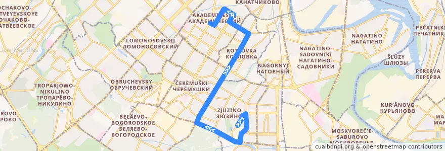 Mapa del recorrido Автобус 786: Большая Юшуньская улица => Метро "Академическая" de la línea  en Юго-Западный административный округ.