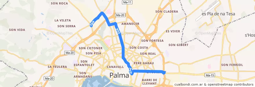 Mapa del recorrido Bus 42: N2 Nitbus: Can Valero → Can Blau de la línea  en ميورقة.
